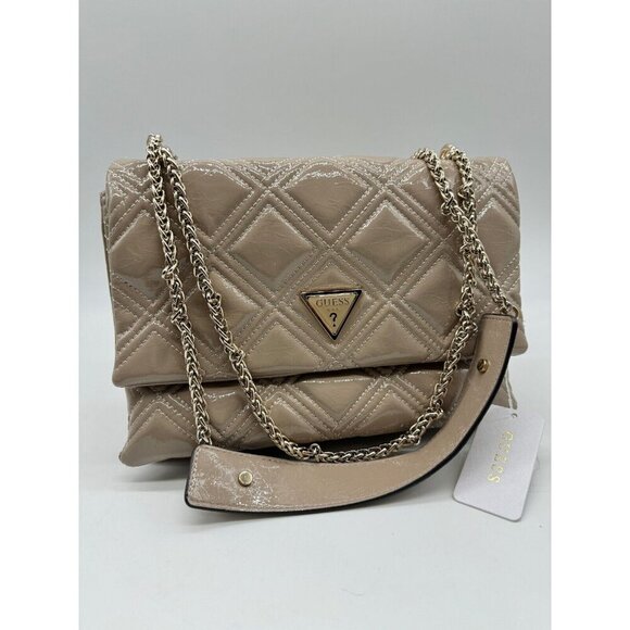 GUESS Deesa patent faux-leather convertible shoulder crossbody -Taupe DEFECTIVE - Picture 4 of 8